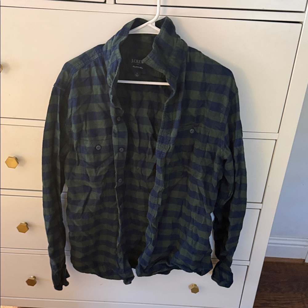 JCREW Men's Blue and Green Plaid Flannel